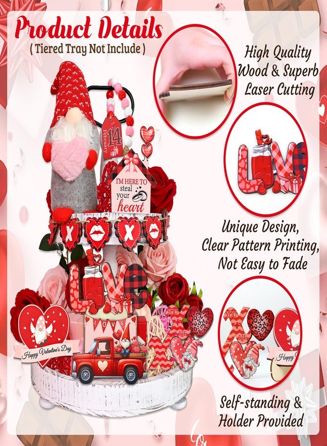 FINDRICH 16 Pcs Valentines Day Tiered Tray Decororations Set, Valentine Gnome Tiered Tray Decor-Valentine Gnome Plush Valentine Wood Signs Valentine Decorations for Home Kitchen Table Valentines Day Gift (Red) - Image 5
